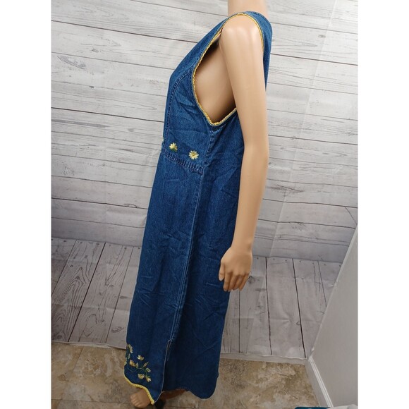 Blue Denim Jean Jumper Cottagecore Embroidery Buttons Modest Dress Size M.  - Picture 5 of 12